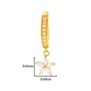 G23 Titan Bauchnabelpiercing mit Zirkonia-Blumenanhänger, Größe 0,64 cm x 0,68 cm