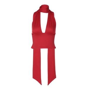 Haut dos nu rouge sexy avec attaches à nouer pour un look estival et tendance