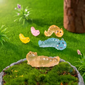 Luminous resin caterpillar figurines for DIY moss landscape and succulent garden decor