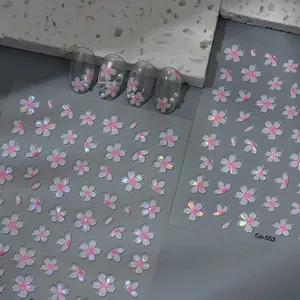 5D Relief Nail Art Stickers Holographic Laser Cherry Blossom Camellia Floral Self Adhesive 3D DIY Decoration For Women