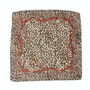 Fashionable leopard print square satin scarf with brown belts and golden chain border