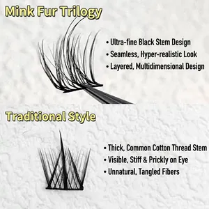 Natural mink velvet false eyelashes with ultra-thin black band for a layered manga look