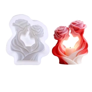 Molde de silicona para velas de pareja con cabeza de rosa y adornos románticos