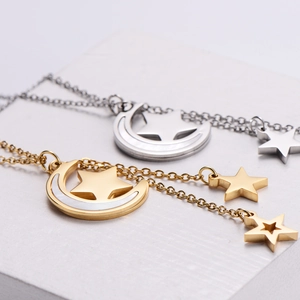 Gold and silver moon star pendant necklaces with mother of pearl shell inlay for women