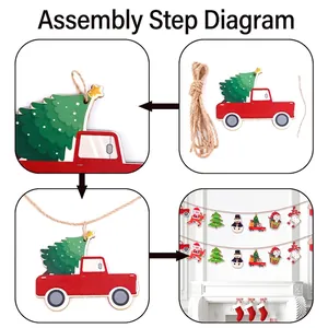 DIY Christmas wooden banner set with reindeer and truck icons for home holiday decoration