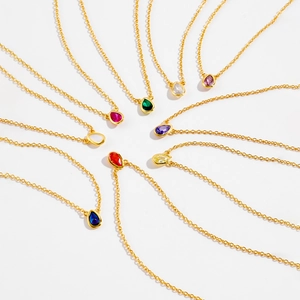 Elegant 18K gold-plated S925 silver necklace with various colorful pear-cut waterdrop pendants