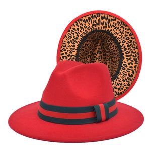 Chapeau Fedora À Bord Large En Feutre De Laine Doublure Léopard Ruban Rayé Style Britannique Pour Hommes Femmes