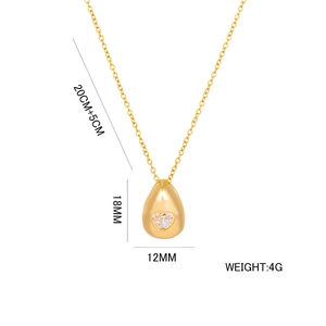Elegant gold-tone teardrop necklace with heart-shaped zircon pendant and sizing details