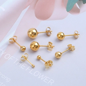 Classic gold stainless steel ball stud earrings in various sizes for women