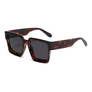 Retro oversized square sunglasses with tortoise shell frames and dark grey lenses