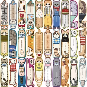 30-piece collection of cute cartoon cat bookmarks with various breeds and names