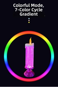 Close-up of LED crystal candle with 7-color cycling gradient light on decorative base