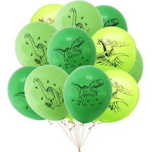 Dinosaur birthday party decoration set with green latex balloons and prehistoric patterns