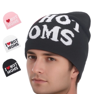 Beanie Hat Knitted Acrylic I Heart Hot Moms Slogan Streetwear Winter Warm Pullover Cap For Women Men