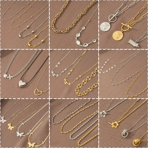 Elegant Titanium Steel Pendant Necklace For Women Gold Silver Butterfly Heart Flower Cross Geometric Fashion Jewelry