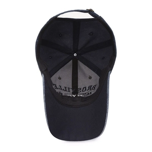 Navy blue baseball cap with internal 3D embroidery structure and adjustable metal buckle