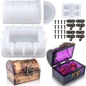 Treasure Box Silicone Molds For Resin Casting Jewelry Storage Box DIY Craft With Metal Lock Buckles Retro Style Novelty