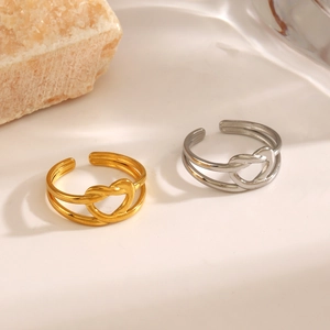 Minimalist stainless steel open heart ring in 18K gold and silver finishes