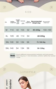 Detailed size guide for summer satin bathrobe including lengths for sizes M to 5XL