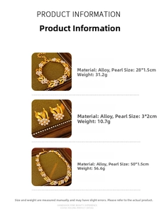 Detailed specs of vintage pearl leaf jewelry set including necklace, bracelet and earrings
