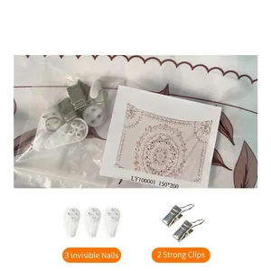 Installation kit with 3 traceless nails and 2 metal clips for wall tapestries and decor