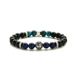Bracelet en pierres naturelles œil de tigre avec breloque croix en acier inoxydable