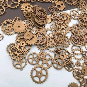 Collection of vintage bronze steampunk gears for DIY jewelry making and metal art crafts