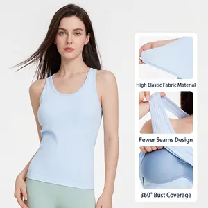 Soutien-gorge de yoga bleu clair en maille côtelée avec rembourrage élastique