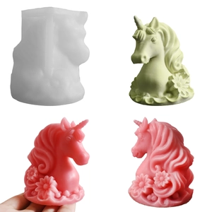 Unicorn Silicone Mold For Aromatherapy Candle Making 3D Angel Horse Plaster Ornament DIY Soap Cake Decorating Animal Floral Base