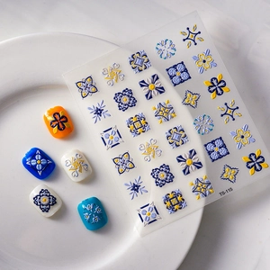 Bohemian style embossed nail stickers with geometric floral patterns for small nails