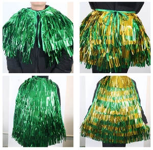 Detail of green and gold tinsel fringe cloak and skirt for St. Patrick's Day party