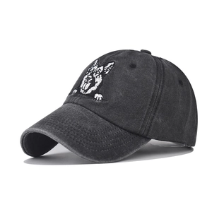 Casquette de baseball en coton délavé gris avec broderie de Berger Allemand rétro