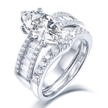 Detailed macro view of S925 sterling silver ring set with marquise cut gemstones