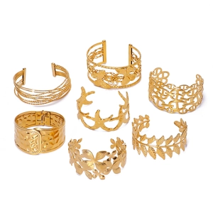 18K gold-plated stainless steel cuff bracelets with butterfly and floral hollow patterns