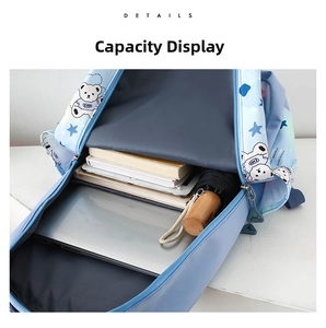 Interior detail of the blue school backpack showing spacious storage for books and laptop