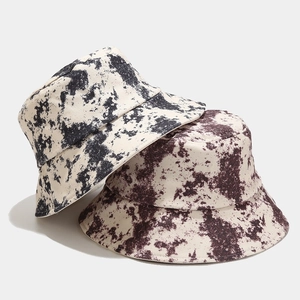Cotton Canvas Bucket Hat Foldable Tie Dye Graffiti Print Sun Protection Wide Brim Outdoor Leisure For Men Women
