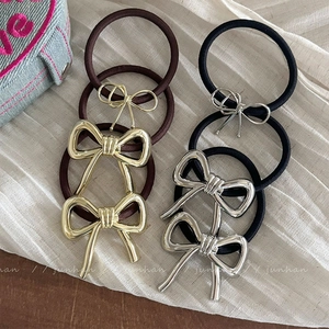 Metal Bow Hair Ties Alloy Bowknot Ponytail Holders Elastic Hair Bands For Women Retro Stylish Hair Accessories