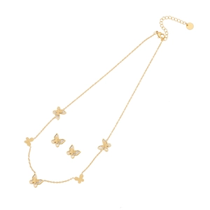Parure bijoux papillon doré comprenant collier et boucles d'oreilles avec incrustations