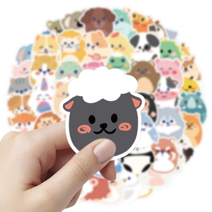 Close-up of a cute black-faced sheep sticker on colorful animal sticker background