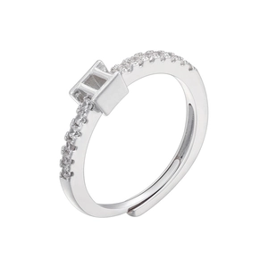 Macro shot of silver-plated adjustable ring with zircon inlay and square setting