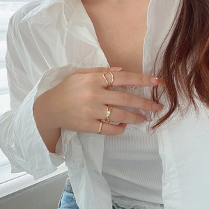 Minimalist Geometric Irregular Alloy Rings With Imitation Artificial Pearl Wave Double Layer Metal Jewelry For Women