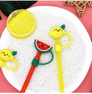 Cute cartoon fruit silicone straw caps, 8mm dustproof straw plugs for milk tea and drinks.