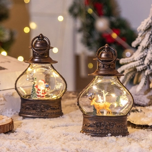 Retro bronze Christmas lanterns with Santa and reindeer figures and warm LED lights
