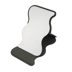 Portable black foldable wavy mirror with adjustable stand for desktop use