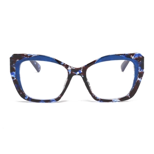 Blue and dark red tortoise shell cat-eye glasses frame with TR90 square blue light lenses