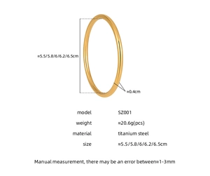 Detailed technical diagram of 4mm gold titanium bangle showing size and diameter specs