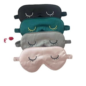 Cute cartoon eyelash silk sleep masks in black, green, silver, and pink silk set