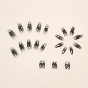 Dark aesthetic silver moon and stars gradient coffin press-on nails in deep grey
