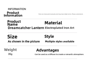 Technical specifications for dream catcher carousel candle holder in plated iron material