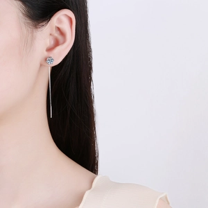 Elegant S925 sterling silver drop earrings with snowflake moissanite and long tassels